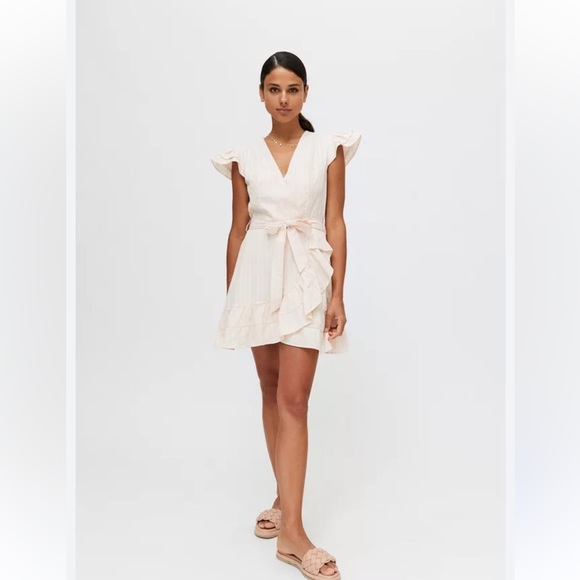 MINKPINK Pink Flutter Sleeve Sundress MINKPINK Kelsey Mini Wrap Dress - Picture 10 of 11